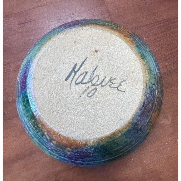 Handcrafted 2010 signed Malsnee Pottery Bowl Multicolor Glaze green purple orang - Picture 14 of 16